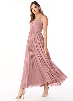 Azazie Raychelle Brautjungfernkleider A-Linie V-Hals Chiffon Kleid Altrosa image3