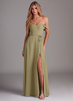 Azazie Aaron Bridesmaid Dresses Moss Green A-Line Off the Shoulder Chiffon Convertible Dress image1