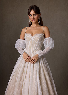 Azazie Sienna Robes de mariée Robe Trapèze en Dentelle Encolure en Forme de Cœur Diamant Blanc Champagne image6