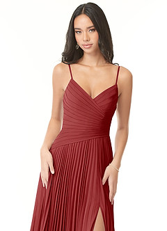 Azazie Vini Bridesmaid Dresses Rust A-Line V-Neck Pleated Chiffon Dress image6