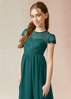 Azazie Delevingne Junior Peacock A-Line Lace Chiffon Dress image4