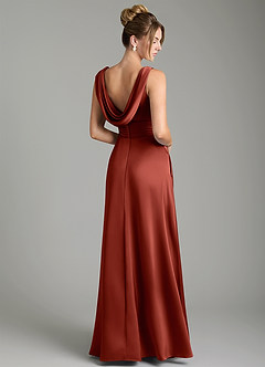 Azazie Karina Bridesmaid Dresses Terracotta A-Line Pleated Stretch Satin Dress image5