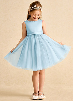 Azazie Jani Flower Girl Dresses Sky Blue A-Line Bow Tulle Dress image2