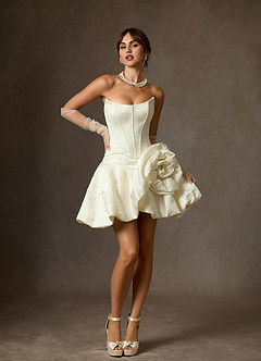 Azazie Kloe Wedding Dresses Antique White Ball-Gown Strapless Floral Jacquard Dress image2