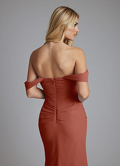 Azazie Luiza Brautjungfernkleider Meerjungfrau-Linie Schulterfrei Chiffon Kleid Rotbraun image3