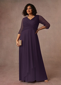 Azazie Annetta Mother of the Bride Dresses Plum A-Line V-Neck Pleated Mesh Dress image7