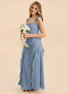 Azazie Sloane Junior A-Linie Herzausschnitt Chiffon Kleid Staubblau image5