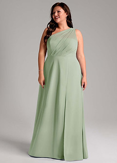 Azazie Phaedra Bridesmaid Dresses Dusty Sage A-Line One Shoulder Chiffon Dress image14