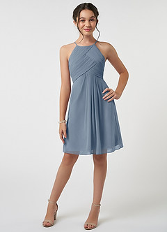 Azazie Ginny Junior A-Linie Plissee Chiffon Kleid Zwielichtviolett image1