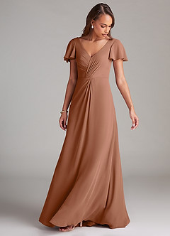 Azazie Soren Abiti da Damigella Abito A-Line in Chiffon Increspato Bronzo image5
