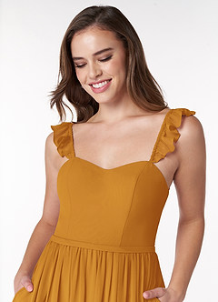 Azazie Metz Bridesmaid Dresses Butterscotch A-Line Sweetheart Ruched Chiffon Dress image5