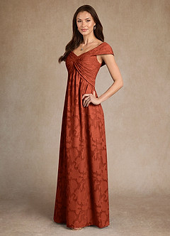 Azazie Myrtle Mère de la mariée Robes Robe Trapèze en Blumen-Burnout Plissée Auburn image2