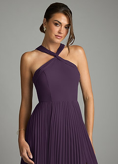Azazie Afra Abiti da Damigella Abito A-Line in Chiffon Plissettato Prugna image5