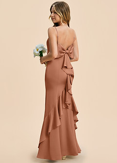 Azazie Lioren Junior Bronzer Sheath Bow Stretch Satin Dress image4