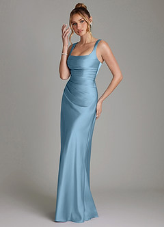 Azazie Agustina Robes de demoiselle d'honneur Robe Sirène en Satin extensible Corset Acier Bleuté image5