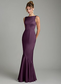 Azazie Tamera Robes de demoiselle d'honneur Robe Sirène en Satin extensible Plissé Prune image2