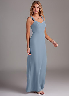 Azazie Denice Jurken voor bruidsmeisjes Jurk van Chiffon met Kolom Geplooid Stoffig Blauw image5