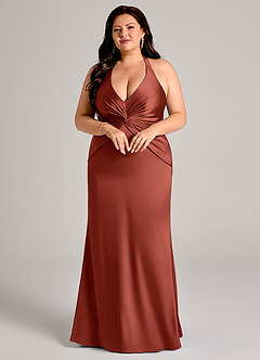 Azazie Valerie Bridesmaid Dresses Terracotta Mermaid Pleated Stretch Satin Dress image3