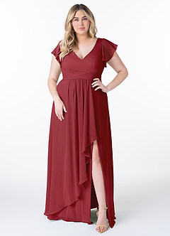 Azazie Omari Bridesmaid Dresses Pomegranate A-Line Chiffon Dress image7
