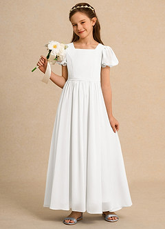 Azazie Joss Flower Girl Dresses Ivory A-Line with Sleeves Chiffon Dress image8