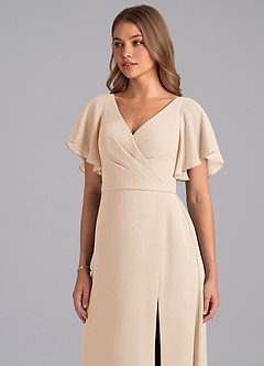 Azazie Ambrosia 신부 들러리 드레스 A라인 주름진 쉬폰 바닥 길이 드레스 image7