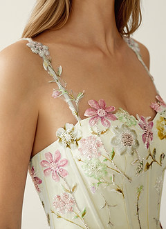 Irisqun Yellow 3D Flowers Sequin Embroidery Beading Tulle Prom Dress image7