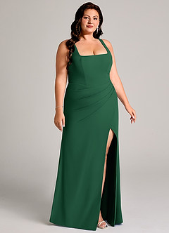 Azazie Mero Bridesmaid Dresses Dark Green Sheath Pleated Chiffon Dress image13