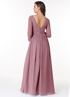 Azazie Teton Maternity Bridesmaid Dresses A-Line Long Sleeve Chiffon Floor-Length Dress image2