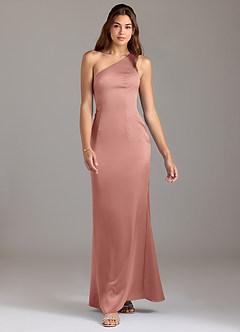 Azazie Arleth Brautjungfernkleider A-Linie One-Shoulder Stretch-Satin Kleid Rosettenrosa image3