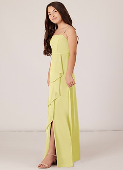 Azazie Kaylee Junior Lemon Sorbet A-Line with Belt Chiffon Dress image3
