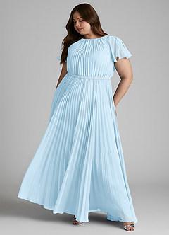 Azazie Kara Modest Bridesmaid Dresses A-Line Pleated Chiffon Floor-Length Dress image3