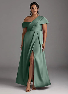 Azazie Milton Mother of the Bride Dresses Eucalyptus A-Line Pleated Stretch Satin Dress image9