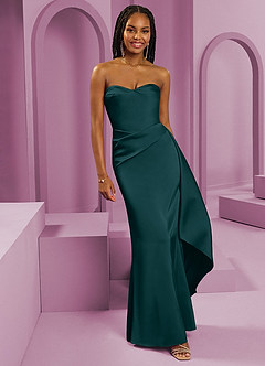 Barbie ♥ Azazie Vestidos de damas de honor Vestido de Pino de Satén Elástico de Corte Recto Convertible con Sin tirantes image1