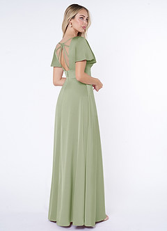Azazie Lani Bridesmaid Dresses Dusty Sage A-Line Flounce Sleeve Stretch Satin Dress image5