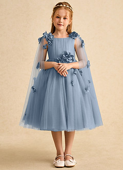 Azazie Staria Blumenmädchenkleider Ballkleid Gestreift Tüll Kleid Staubblau image1
