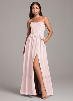 Azazie Kailee Bridesmaid Dresses Blushing Pink A-Line with Pockets Chiffon Dress image1