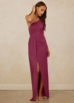 Christian Siriano Bridal for Azazie 1003 Bridesmaid Dresses Mulberry Sheath One Shoulder Chiffon Dress image3