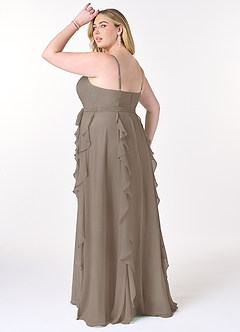 Azazie Peyton Bridesmaid Dresses Taupe A-Line Ruched Chiffon Dress image10