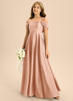 Azazie Rowena Junior Robe Trapèze en Satin extensible Arc Or Rose image7