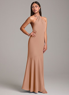 Azazie Lorena Bridesmaid Dresses Champagne Rose Mermaid Pleated Chiffon Dress image5