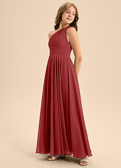 Azazie Charlize Junior Rust A-Line Pleated Chiffon Dress image4