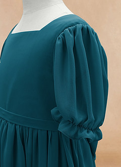 Azazie Joss Jurken voor bloemenmeisjes A-Lijn Jurk van Chiffon met Mouwen Inkt Blauw image8