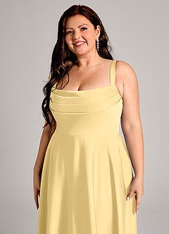 Azazie Shaude Bridesmaid Dresses Butter A-Line Pleated Stretch Satin Dress image9