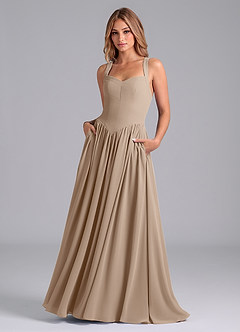Azazie Francis Abiti da Damigella Abito A-Line in Chiffon Corsetto Taupe image1