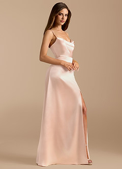 Azazie Erma Bridesmaid Dresses Rose Gold A-Line Side Slit Metallic Satin Dress image6