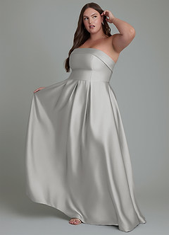 Azazie Lucienne Vestidos de damas de honor Vestido Plata de Satén Elástico de Línea A Convertible con Palabra de honor image9