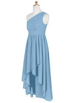 Azazie Mathilda Junior Steel Blue A-Line Pleated Chiffon Dress image8
