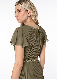 Azazie Kara Bescheidene Brautjungfernkleider A-Linie Plissee Chiffon Bodenlänge Kleid image6