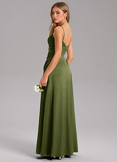 Azazie Azuree Bridesmaid Dresses Olive A-Line Pleated Stretch Satin Dress image13