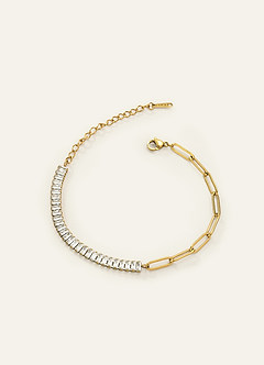 front 14K Gold Plated Birthstone Paperclip Tennis Bracelet